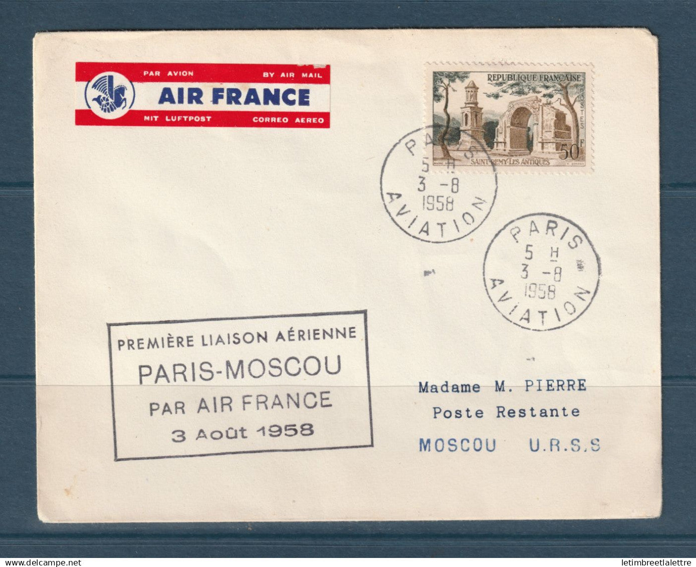 France - Poste aérienne - Air France - Première liaison aérienne direct Paris Moscou - 1958