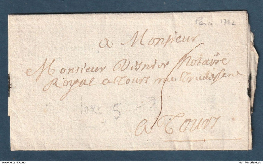 France - enveloppe de Paris en 1712 pour Tours