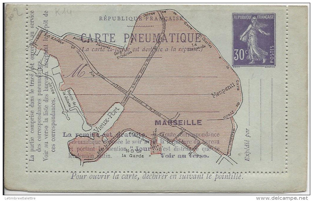 Entier carte pneumatique de Marseille avec réponse payée, ref: k14