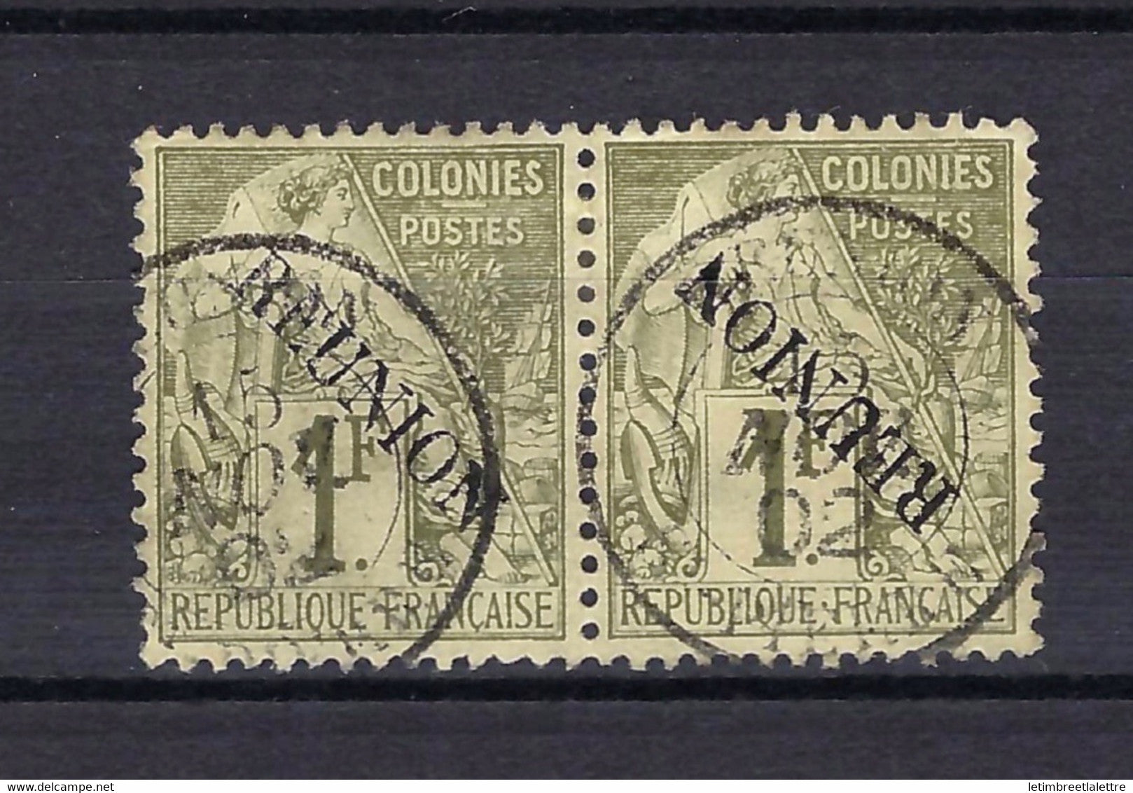 Réunion - Variété - YT n° 28 et 28 A se tenant - Oblitéré - Surcharge Renversée se tenant à normal - côte 3000e - 1891