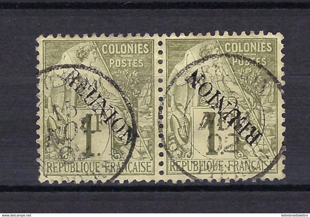 Réunion - Variété - YT n° 28 et 28 A se tenant - Oblitéré - Surcharge Renversée se tenant à normal - côte 3000e - 1891