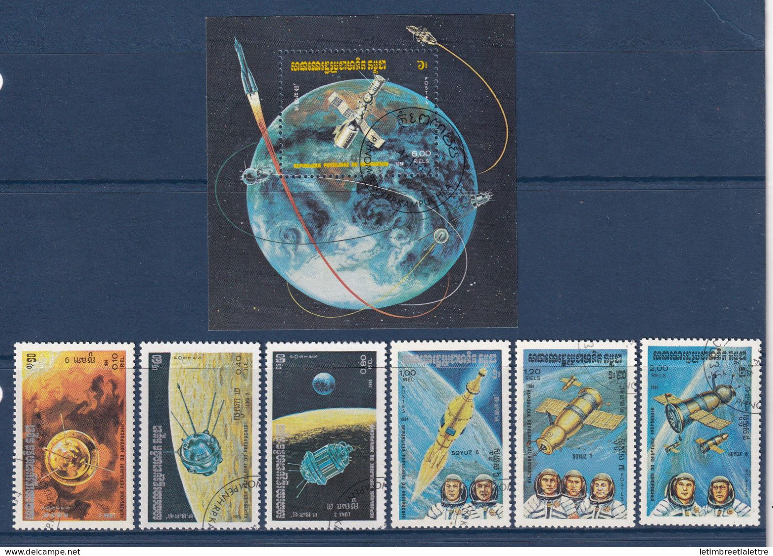 Kampuchéa - YT n° 456 à 462 et bloc 44 - Oblitéré - Journée de la Cosmonautique - 1988