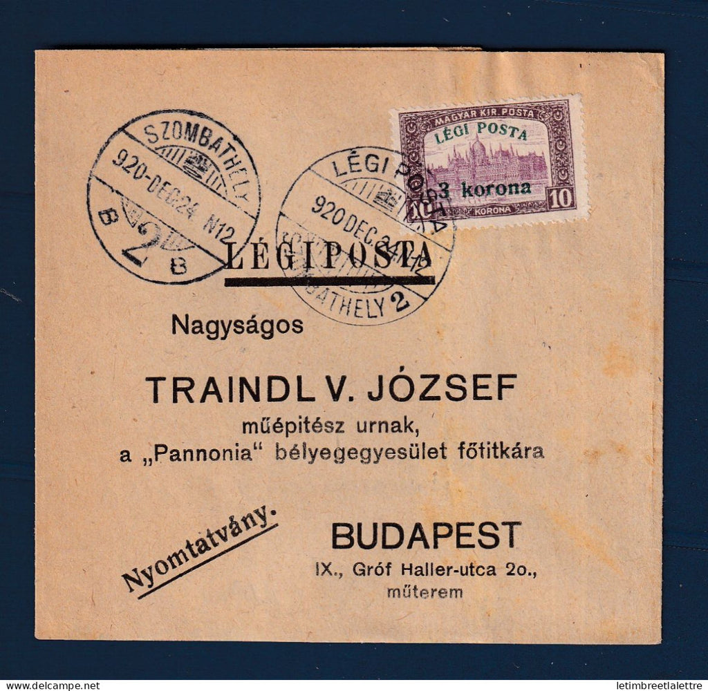 Hongrie - Poste aérienne - YT n° 3 sur Bande Szombathely pour Budapest - 1925