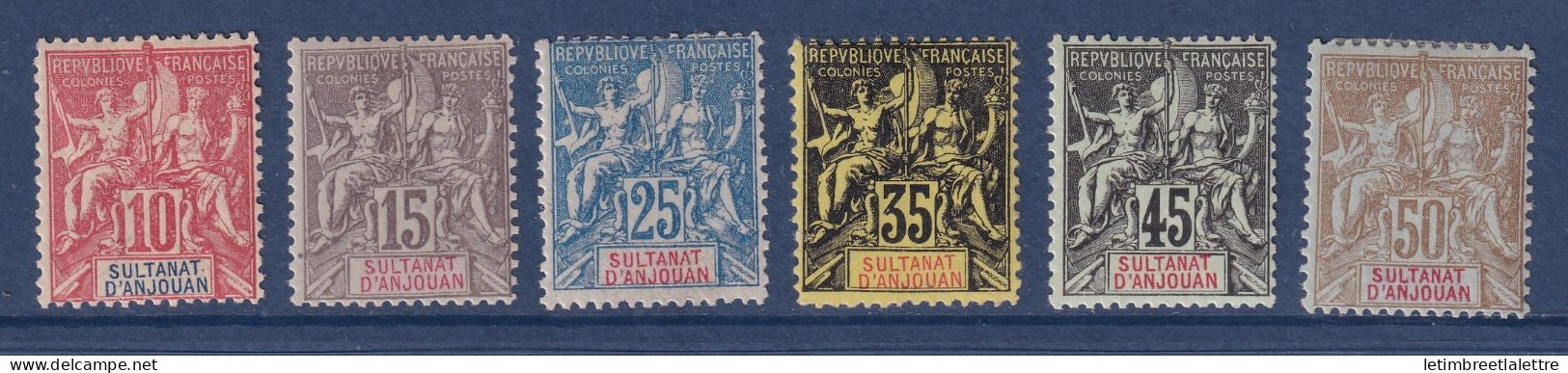 Anjouan - YT n° 14 à 19 * - neuf avec charnière - 1900 1907