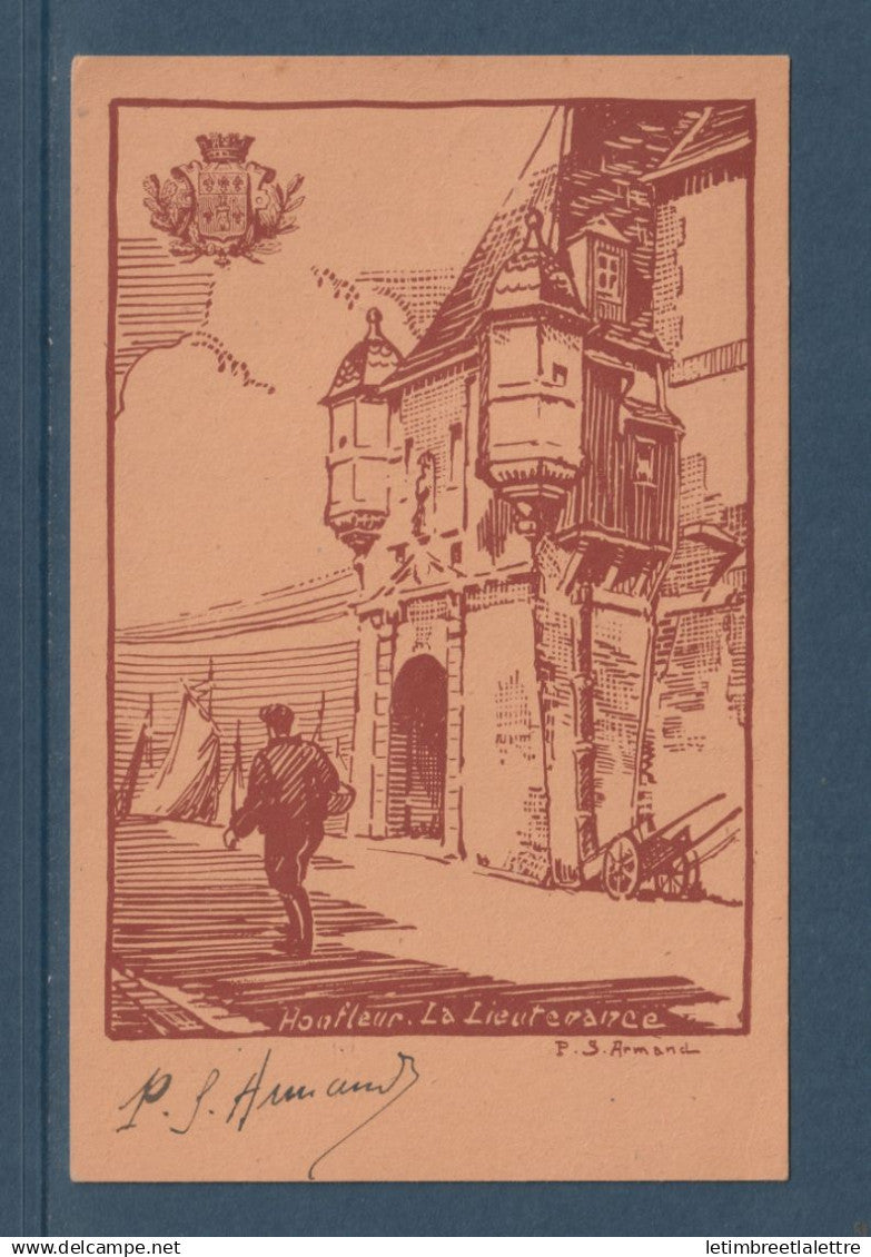 France - YT n° 544 - sur carte postale illustrée et signée par P S Armand - Gouverneur de Honfleur 1373 1396 - 1942