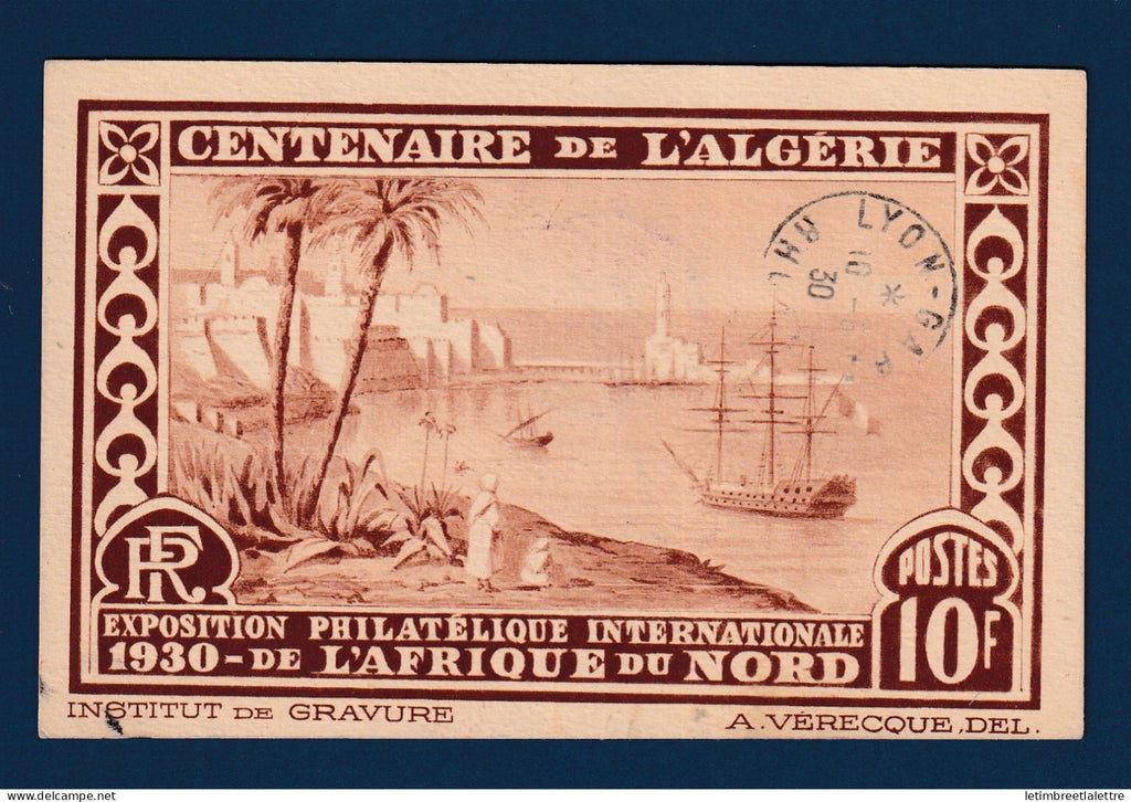 Algérie - YT n° 55 avec vignette ( errinophilie ) sur carte de l'exposition philatélique d'Alger en recommandé - 1930