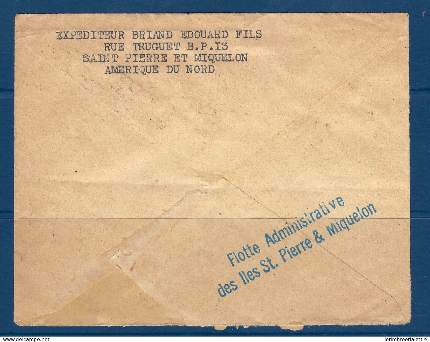 Saint Pierre et Miquelon - griffe bleue Miquelon Flotte administrative - Cachet Paquebot - Sidney - 1956