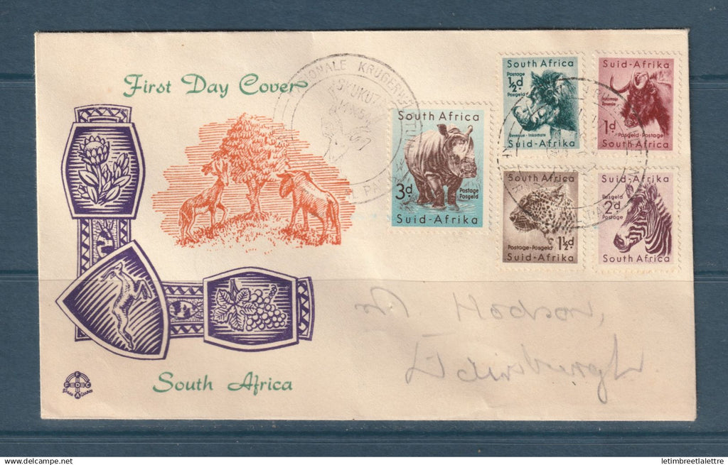 Afrique du Sud - FDC Premier jour - thématique animaux exotiques - Kruger national Park - 1954