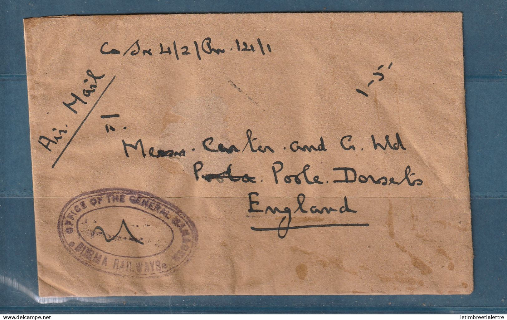 Myanmar - Birmanie - Burma - enveloppe par avion pour l'Angleterre - 1954