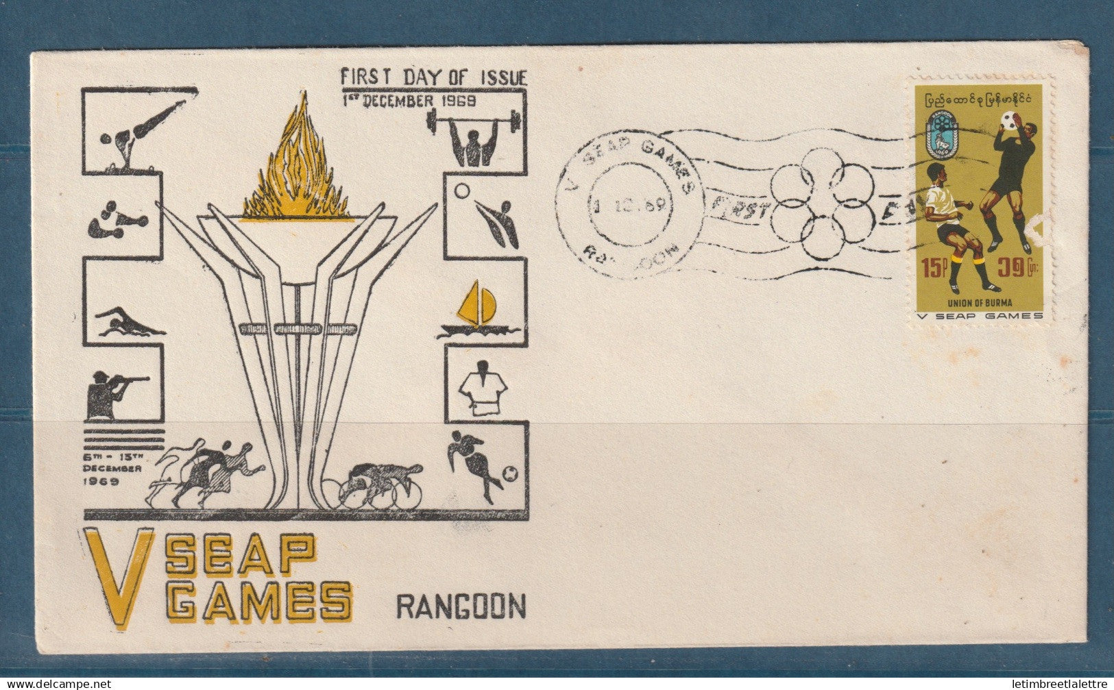 Myanmar - Birmanie -  Burma - YT n° 126 - FDC premier jour SEAP games - 5 ème jeux Asiatique - 1969