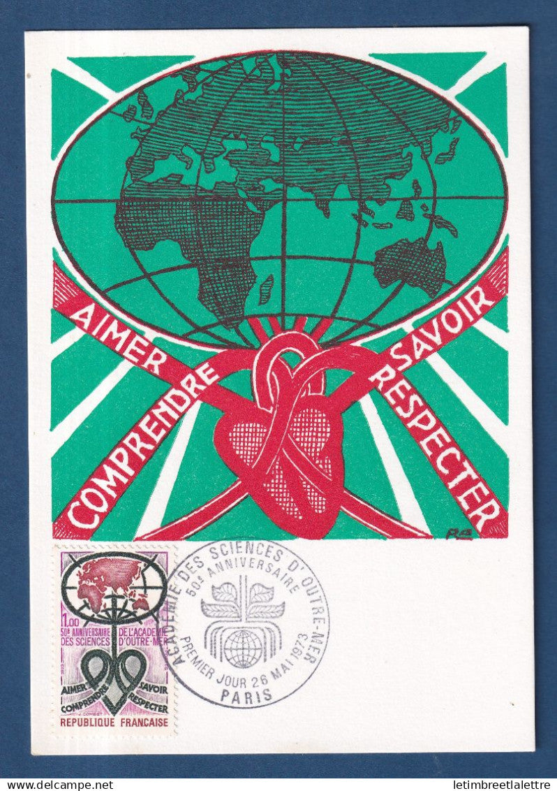 France - FDC - Premier Jour - Carte Maximum - Académie des sciences d'Outre Mer - 1973