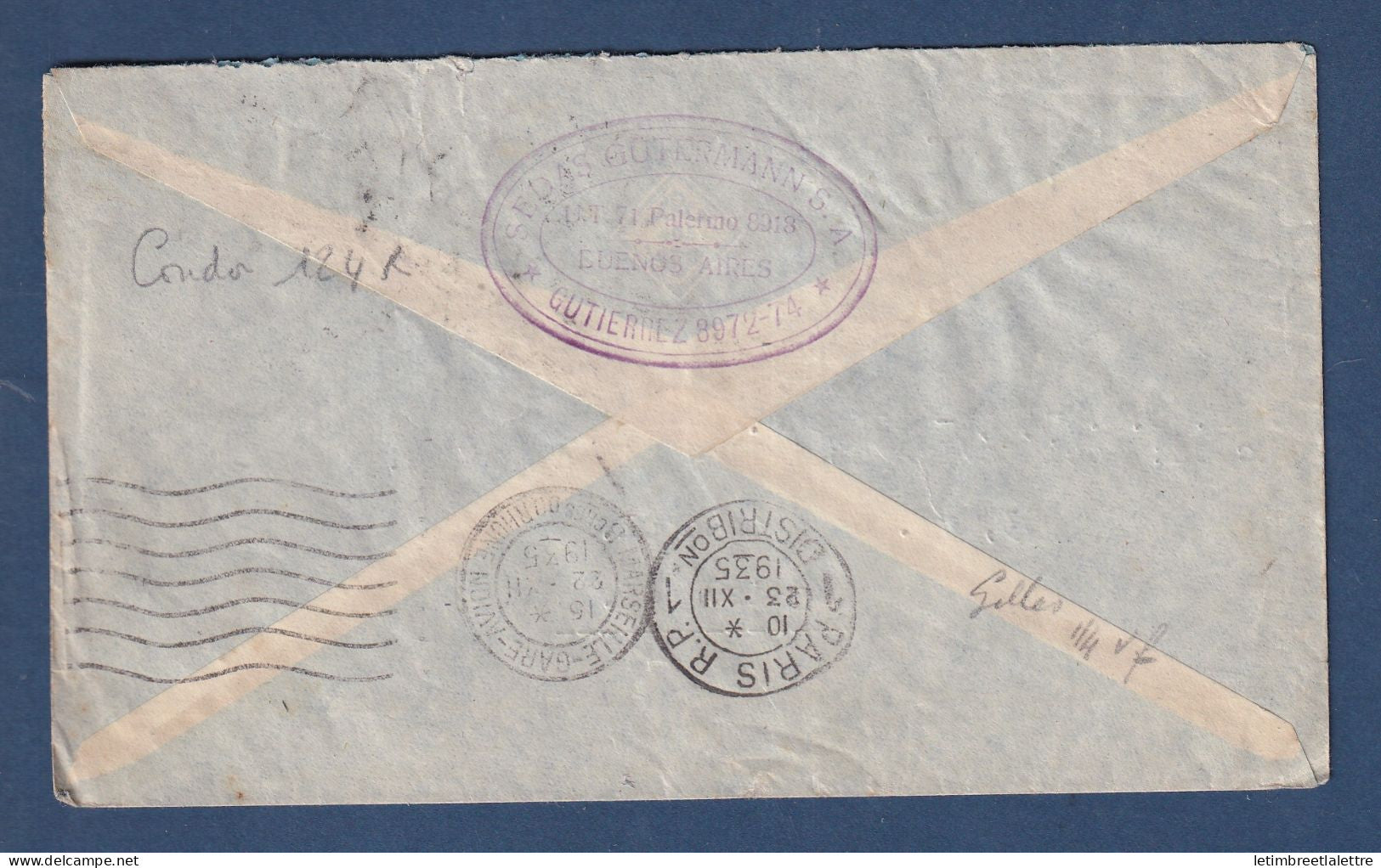 Argentine - poste aérienne - Buenos Aires par avion via Condor pour Paris ( Condor N° 124 R ) - 1935