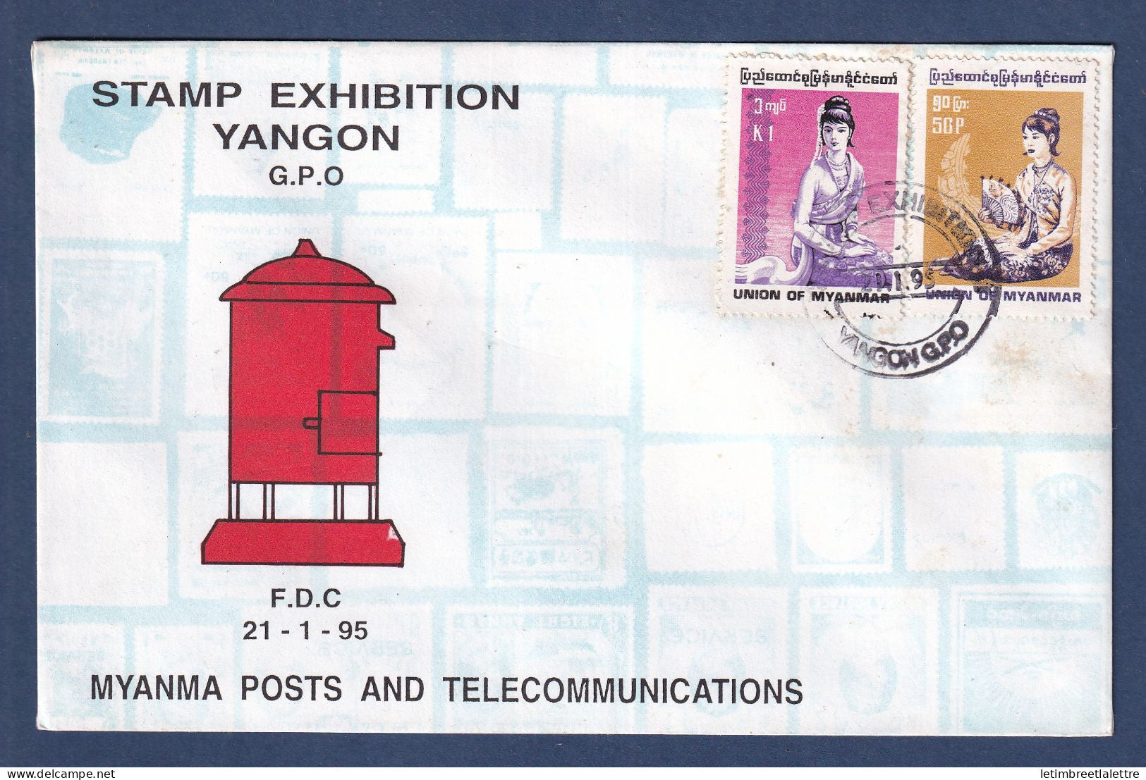 Myanmar - Birmanie - Burma - enveloppe officielle exposition philatélique de Yangon - poste et télécommunication - 1995