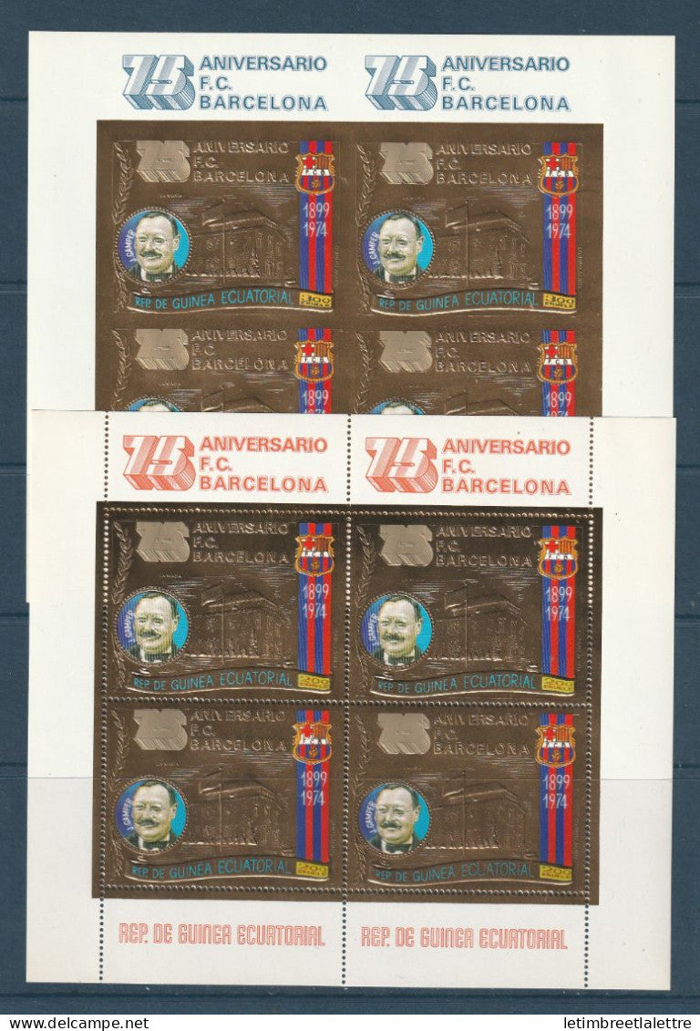 Guinée équatoriale - FDC - timbre en or - anniversaire du FC Barcelone - bloc dentelé et non dentelé ** - 1975