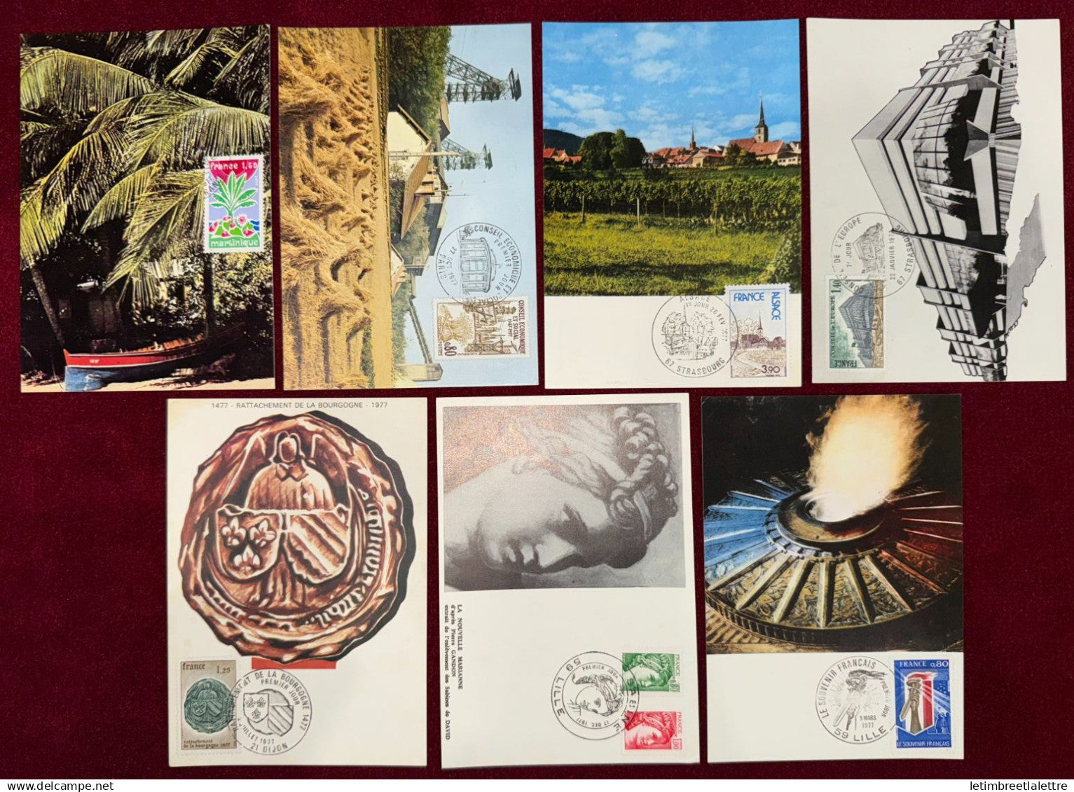 France - FDC - Premier Jour - Carte Maximum - Lot de 7 FDC - Thématique divers - 1977