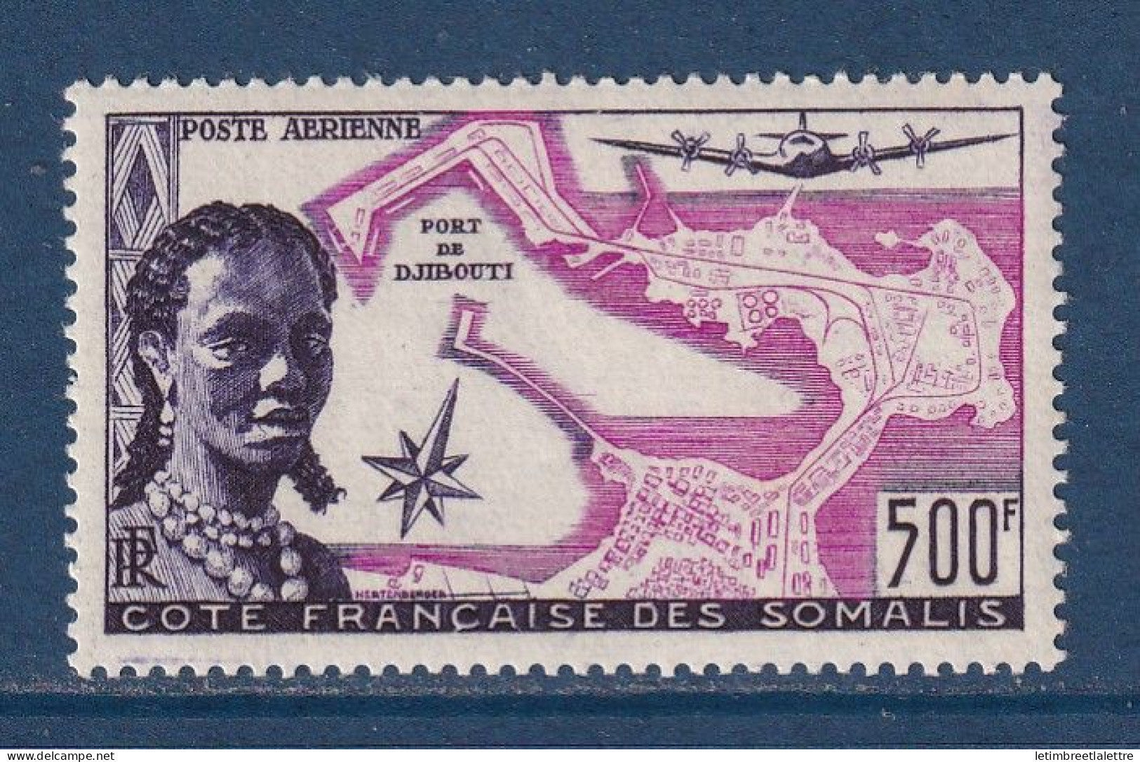 Côte des Somalis - Poste aérienne - YT PA n° 25 ** - Neuf sans charnière - Port de Djibouti - 1956