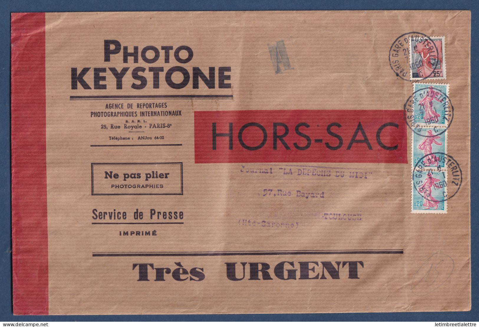 France - enveloppe Hors sac - Photo Keystone - Toulouse - par avion