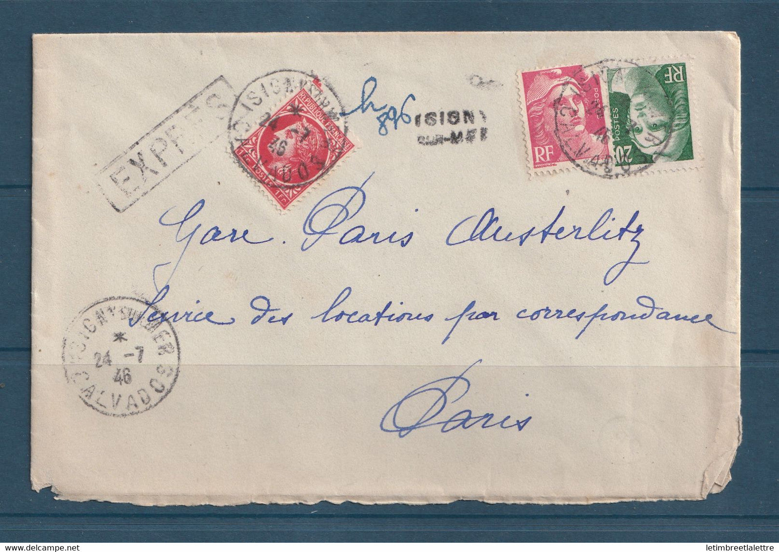 ⭐ France - Exprès en recommandé provisoire - Bel affranchissement - Juillet 1946 ⭐