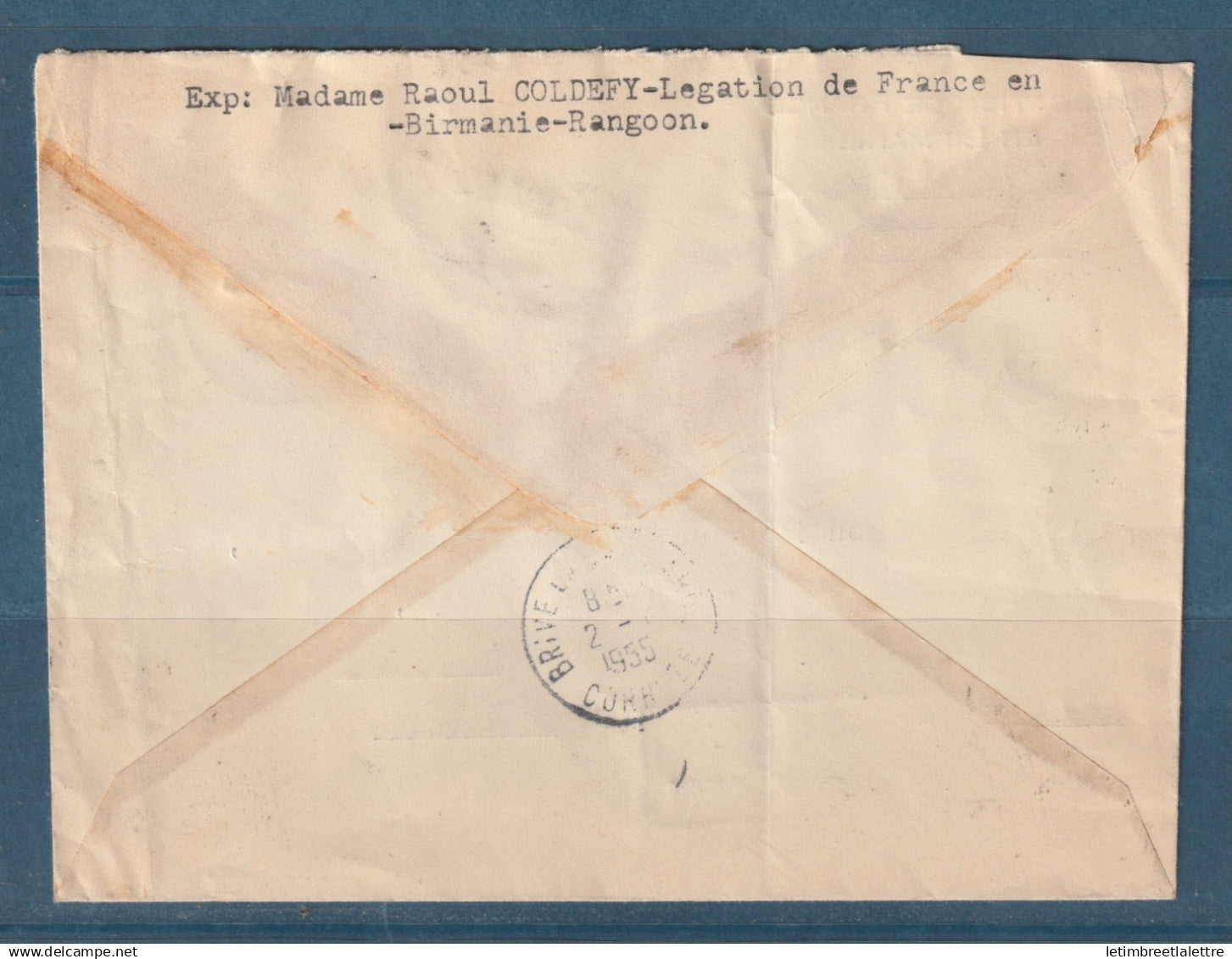 Myanmar - Birmanie - Burma - YT n° 62 - recommandé par avion de Rangoon Cantonment pour Brive ( France ) - 1955