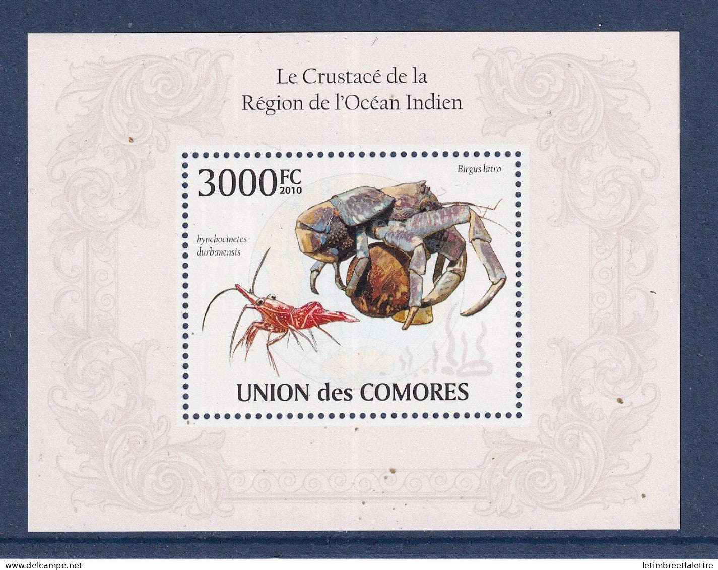 Comores - bloc ** - Neuf sans charnière - le crustacé de la région de l'océan Indien - 2010