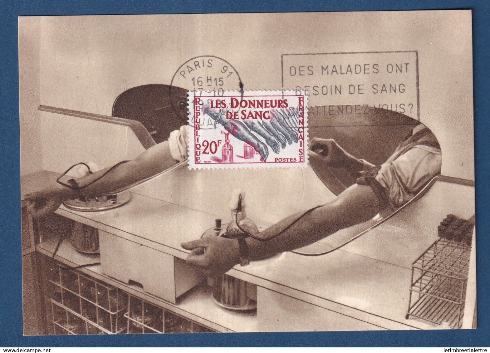 France - YT n° 1220 - Carte Maximum - Les donneurs de sang - Le don de sang forme suprême de la charité - 1959