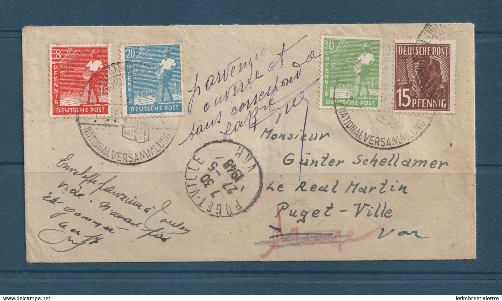 ⭐ Allemagne - Occupation zone AAS - bel affranchissement - parvenue ouverte et sans correspondance - 1948 ⭐