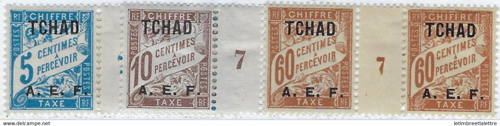 ⭐ Tchad - Taxe - n° 1 / 2 / 8 - Millésime 7 ( renforcé avec charnière ) - 1928 ⭐