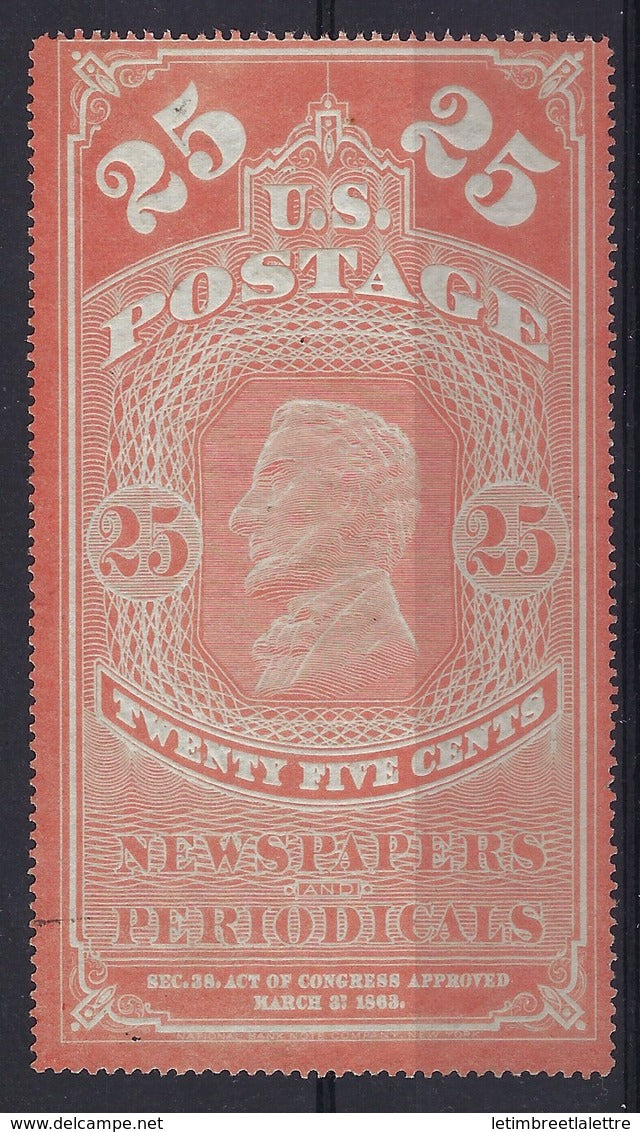 USA, États Unis, Timbre pour Journaux, N° 3 * Rouge Orange