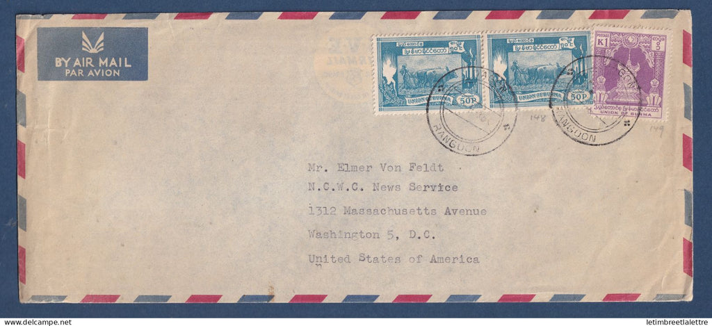 Birmanie - Burma - YT n° 148 et 149 sur enveloppe de Dagon ( Rangoon ) pour les USA - Par avion