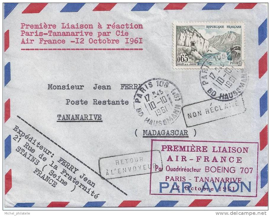 Premiere liaison à réaction Paris - Tananarive par Cie Air France, 12 Octobre 1961