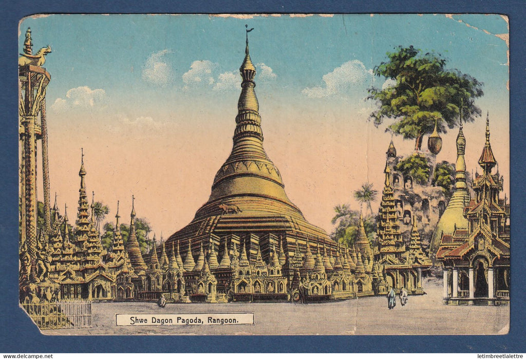 Birmanie - Burma - avec Inde YT n° 76 et 77 sur carte postale - pour la Grande Bretagne - Temple