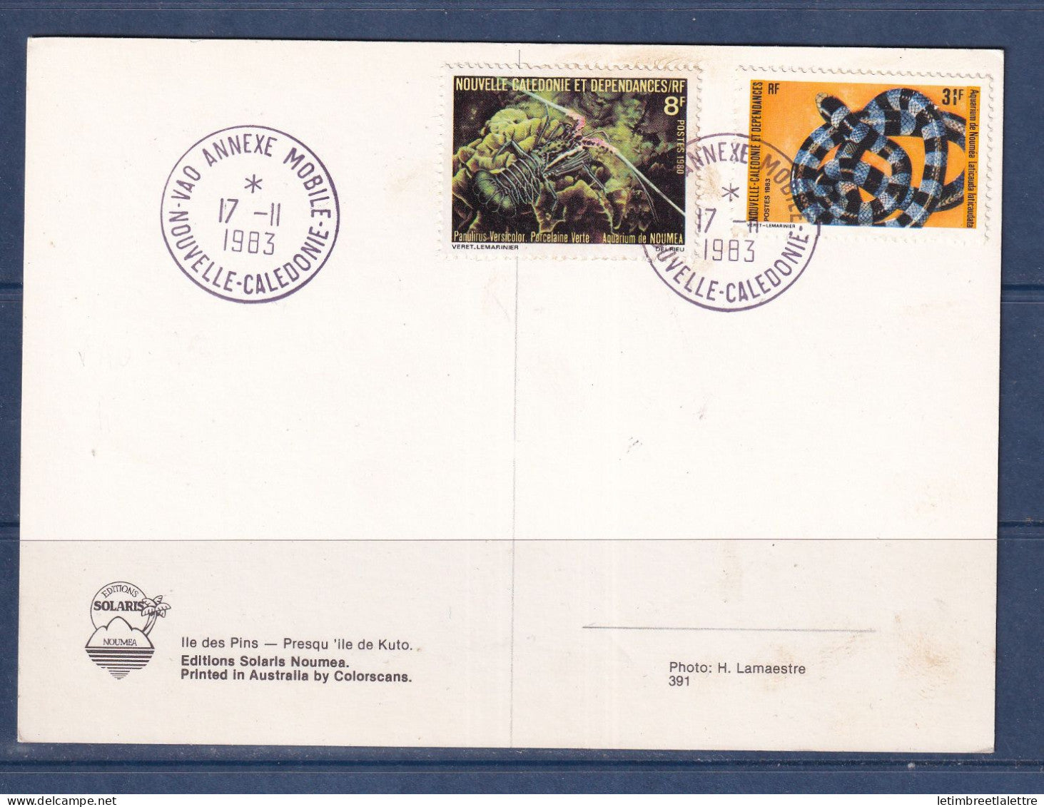 Nouvelle Calédonie - YT n° 441 et 475 Oblitéré Annexe mobile VAO sur carte postale pour Nouméa - 1983