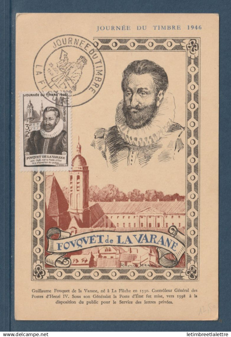 France - Carte Maximum - YT n° 754 - Fouquet de la Varane - Journée du timbre - La Fleure - 1946