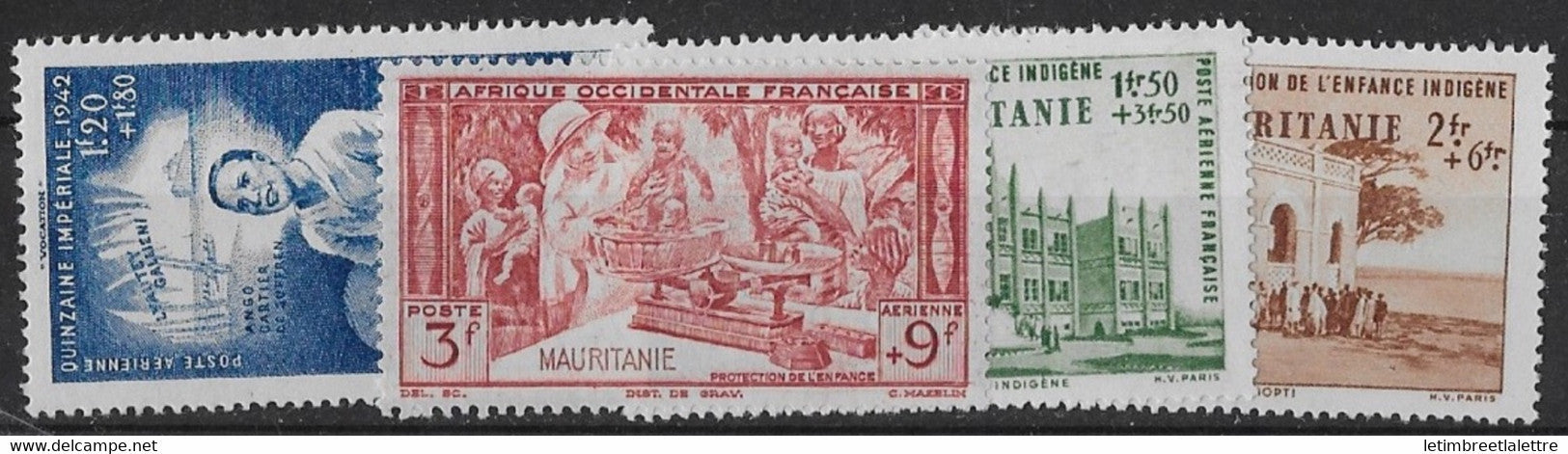 ⭐ Mauritanie - Poste Aérienne - YT n° 6 à 9 ** - Neuf sans charnière - 1942 ⭐