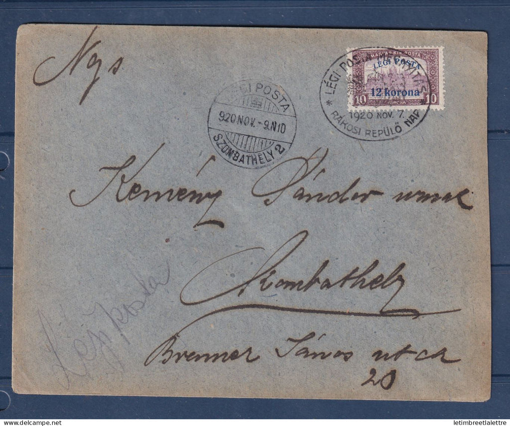 Hongrie - Poste aérienne - YT n° 5 sur lettre de Szombathely par avion - 1920