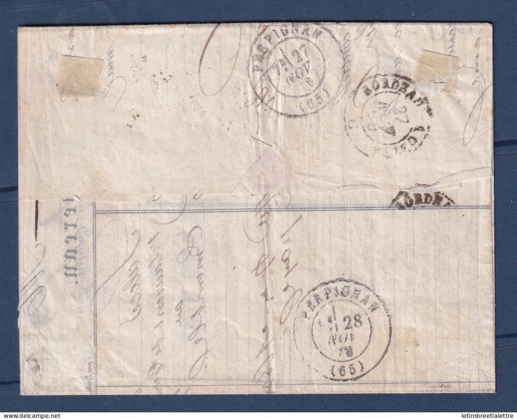 France - YT n° 44 Bien margé sur lettre pour Perpignan - 1870