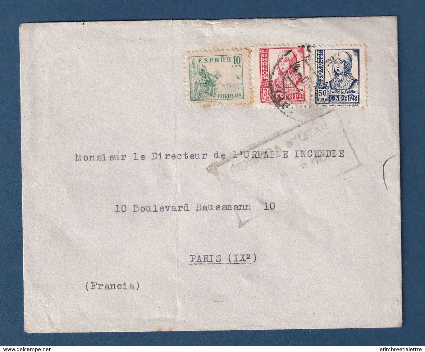 ⭐ Espagne - lettre avec griffe de censure militaire ⭐