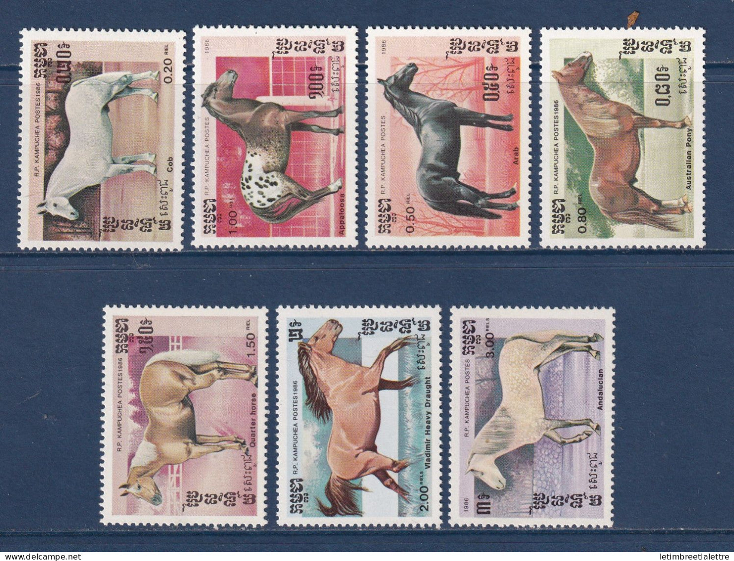 Kampuchéa - YT n° 611 à 617 ** - Neuf sans charnière - Chevaux de race - 1986