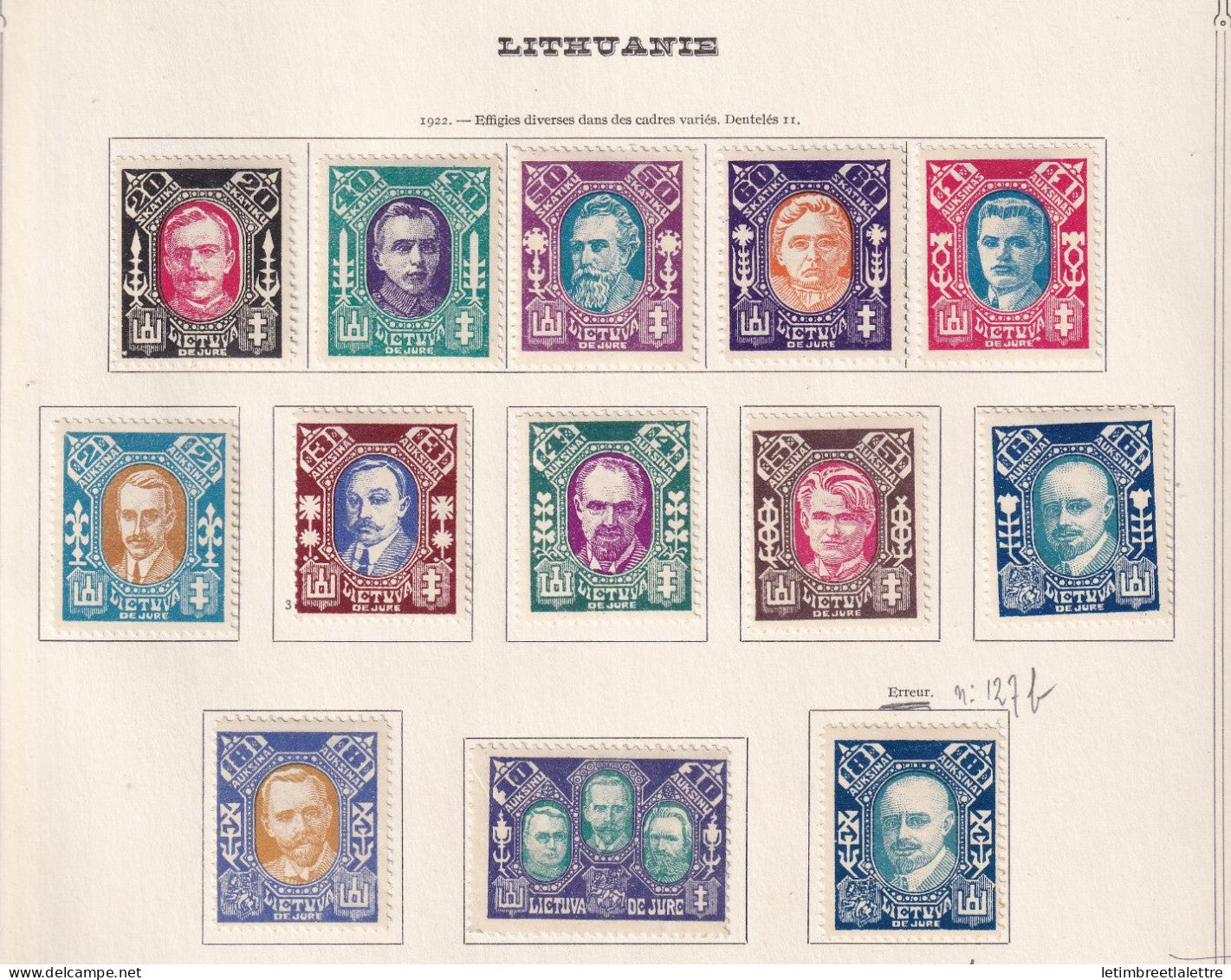 Lituanie - collection à la Page - dont YT n° 127 b * - * Neuf avec charnière - 1922