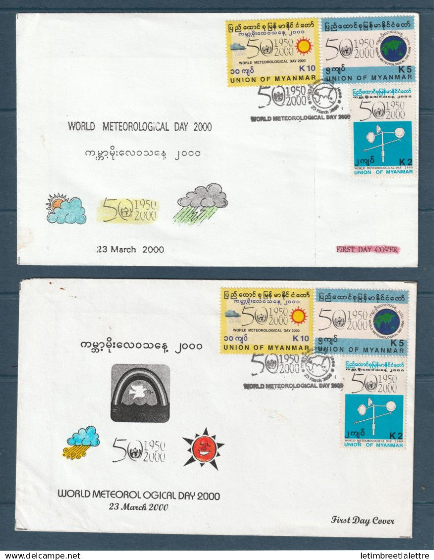 Myanmar - Birmanie - Burma - YT n° 260 à 262 - FDC premier jour organisation météorologique mondiale - 2000