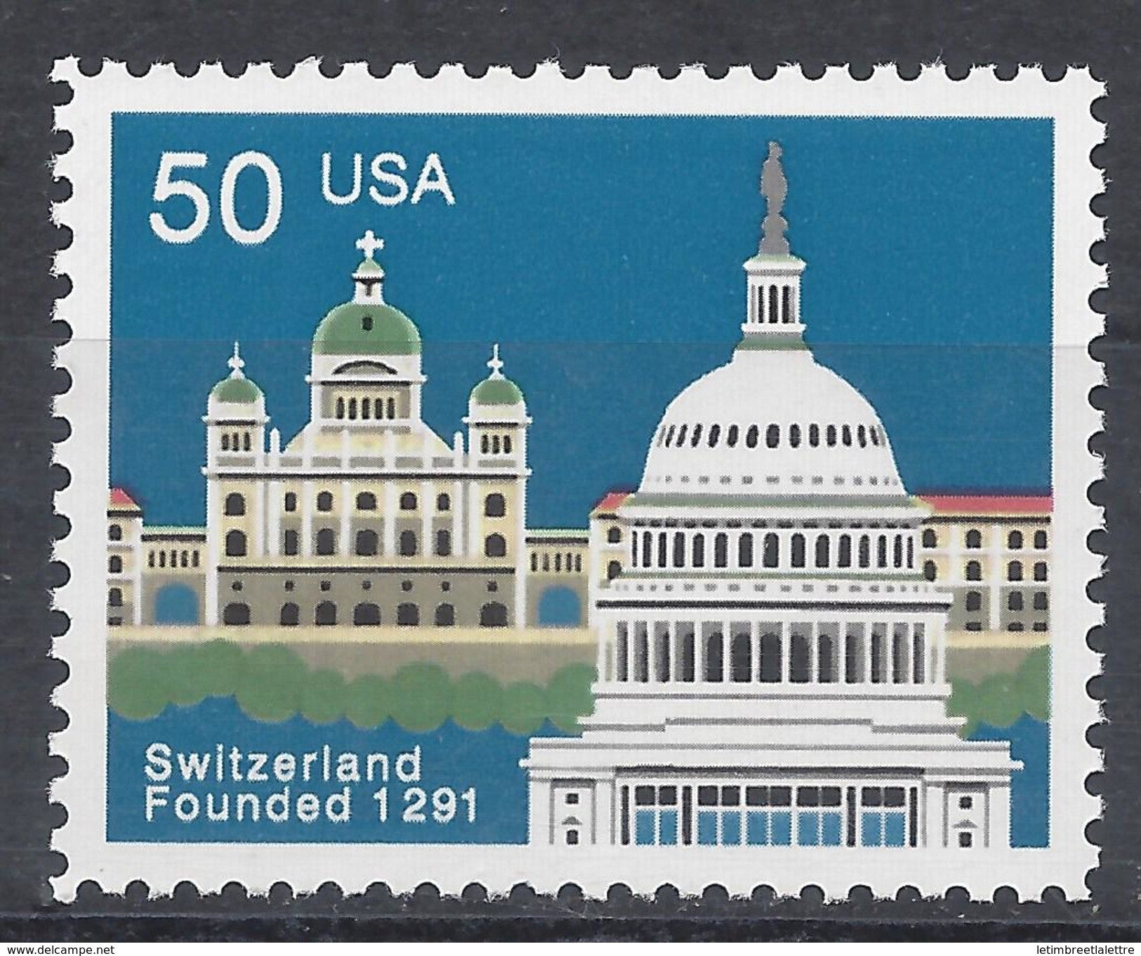 Suisse - USA -  émission commune - Switzerland Founded 1291 - 1991