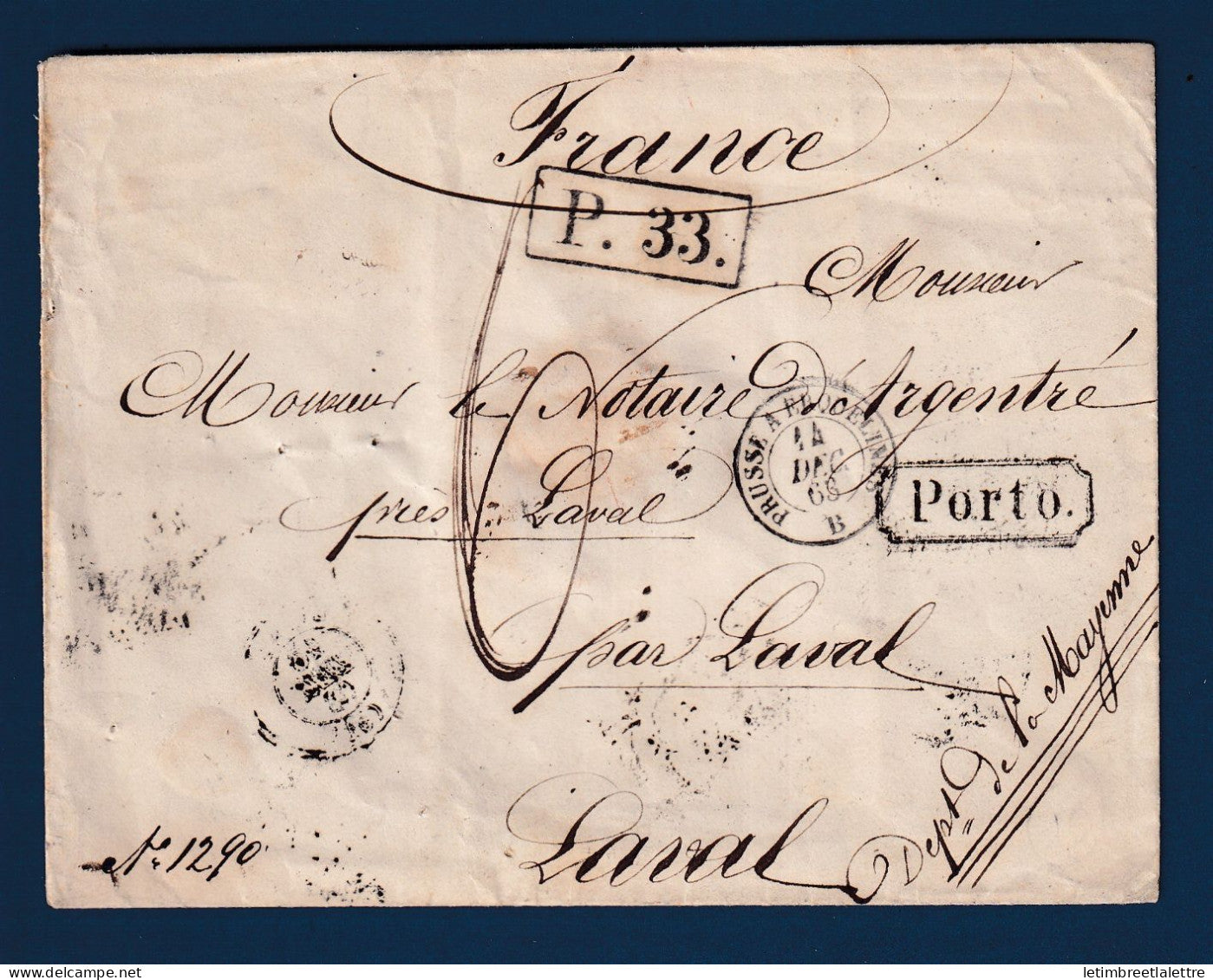 Russie - Prusse pour Laval ( France ) via Ligne Prusse à Erquelinnes ( Erquelines ) - 1864