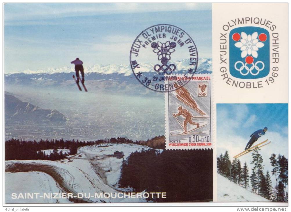 carte maximum, premier jour,  Jeux olympique d'hiver Grenoble, 27.01.68
