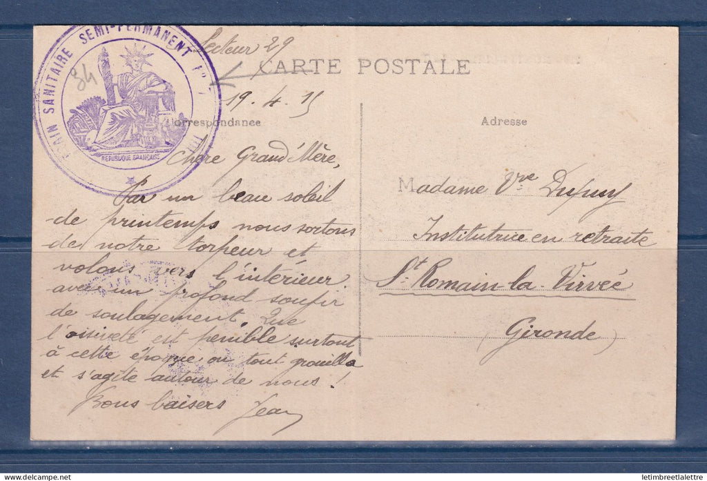 France - carte postale - Franchise train sanitaire semi permanent secteur 29 - sur carte de Montpellier - 19