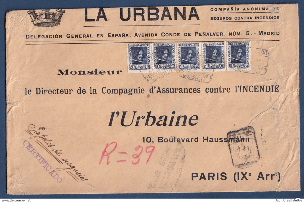 Espagne - Enveloppe censurée pour Paris - Censure militaire - Madrid - 1938