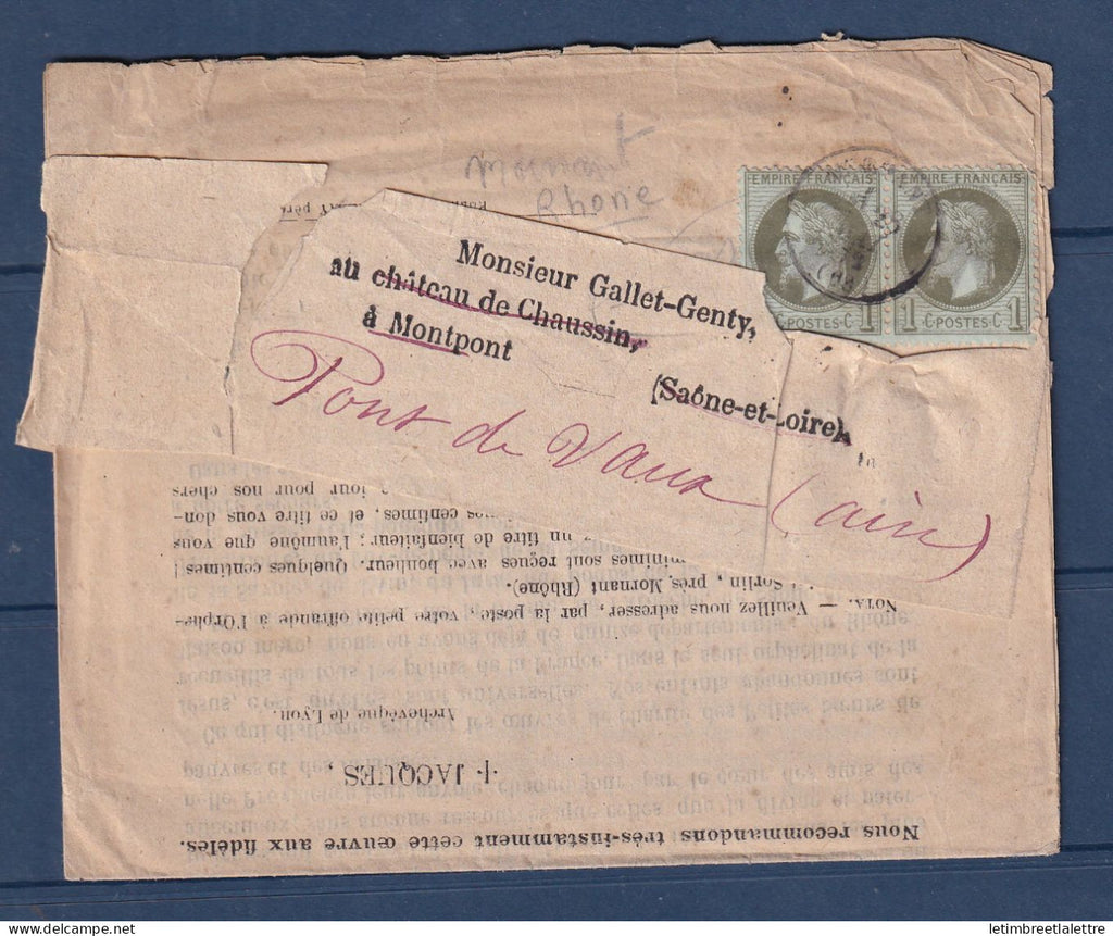 France - Imprimé sur bande de Mormant ( Rhône ) -  Affranchi et réexpédié - Document entier - 1872
