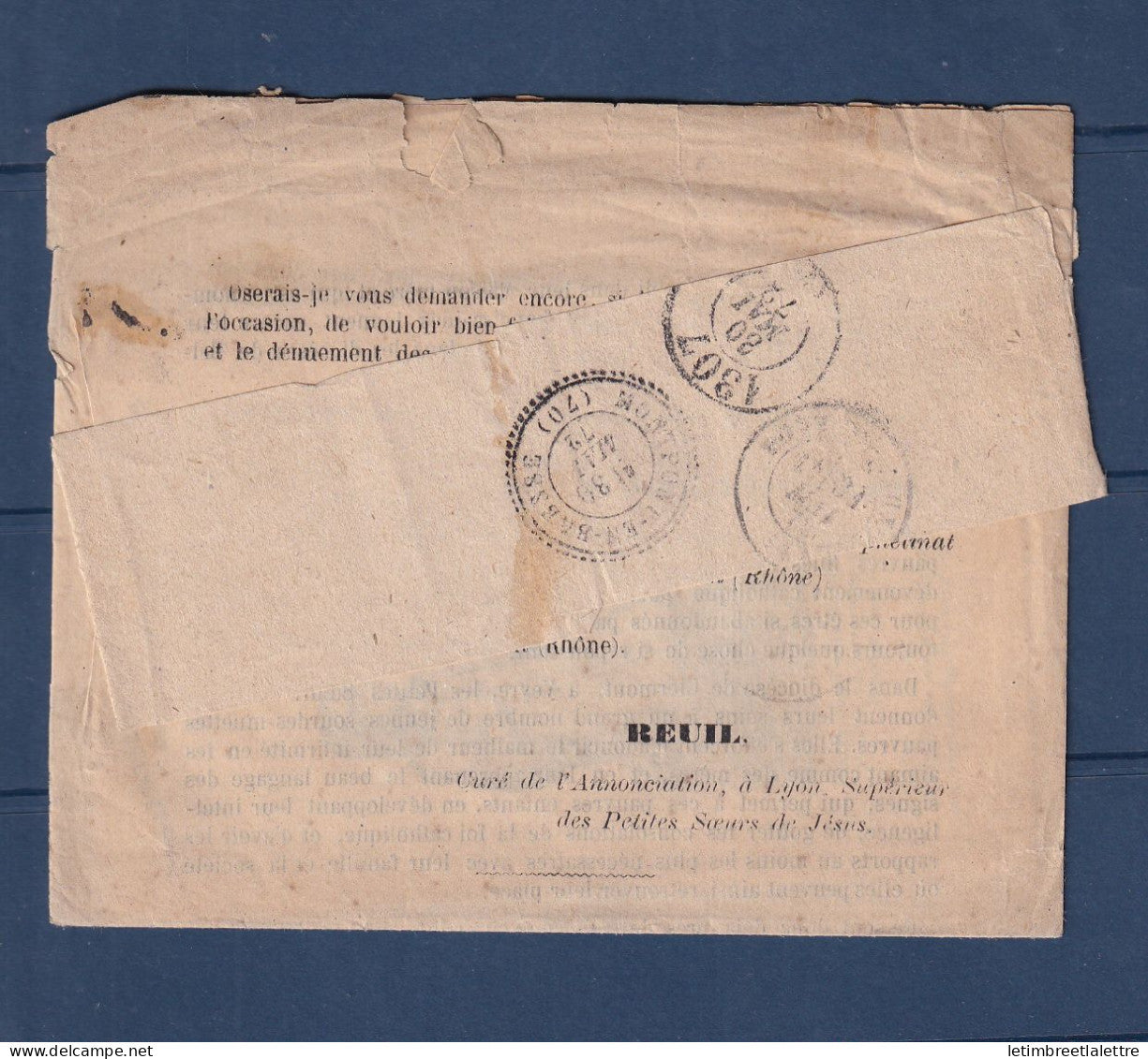 France - Imprimé sur bande de Mormant ( Rhône ) -  Affranchi et réexpédié - Document entier - 1872