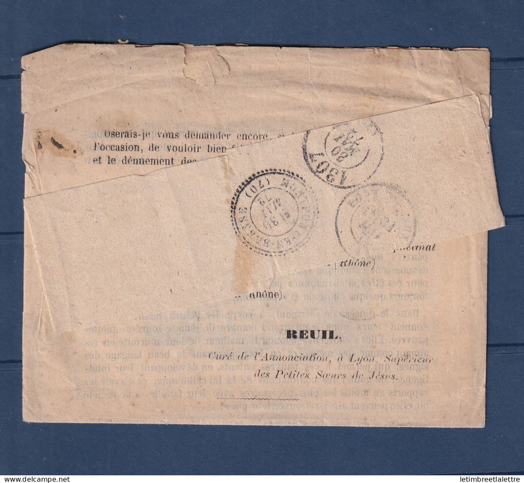 France - Imprimé sur bande de Mormant ( Rhône ) -  Affranchi et réexpédié - Document entier - 1872