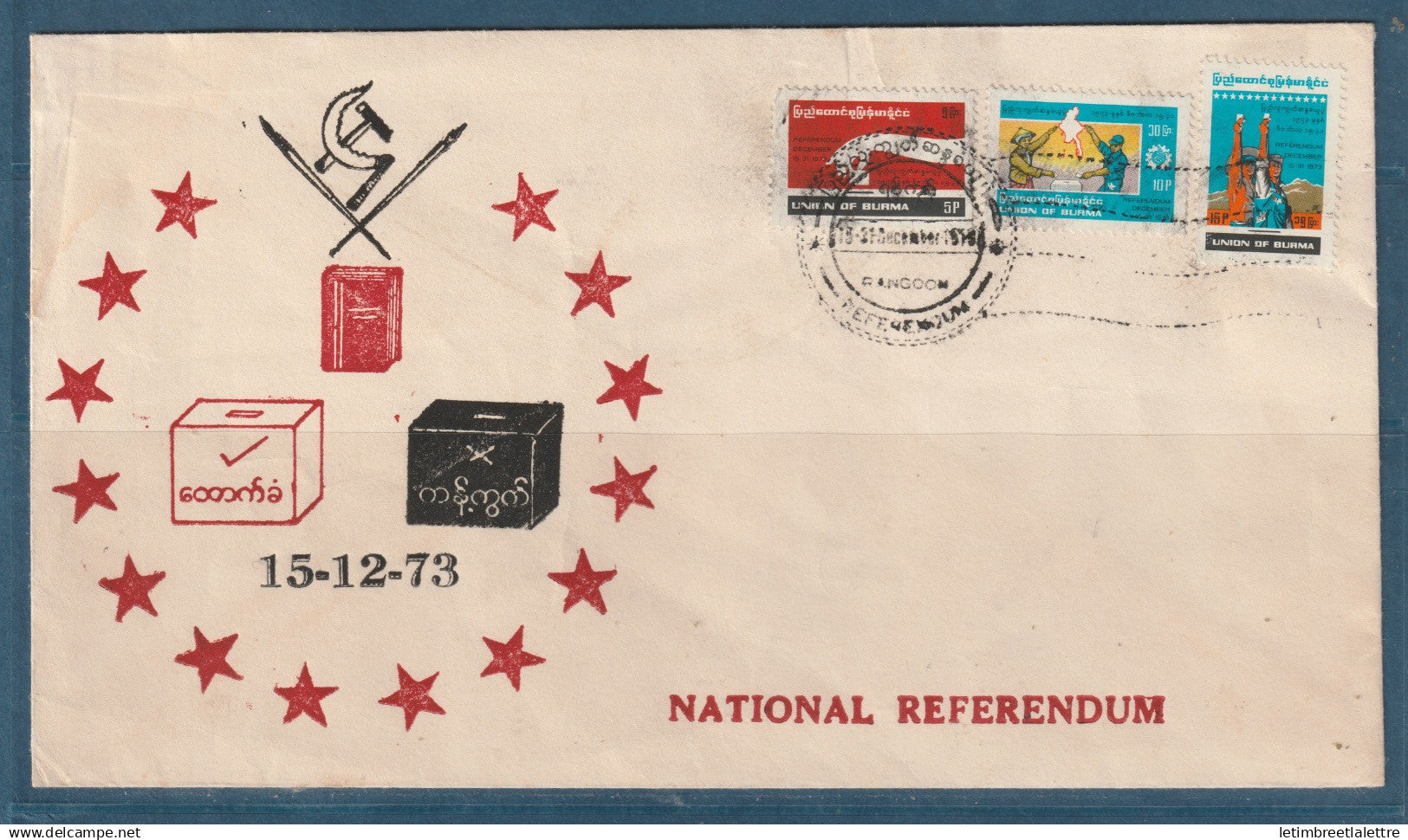 Myanmar - Birmanie -  Burma - YT n° 146 à 148 - FDC Premier jour Référendum national - 1973
