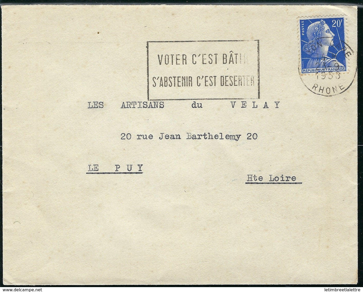 France - Thématique Marianne de Muller - N° 1011B sur lettre -